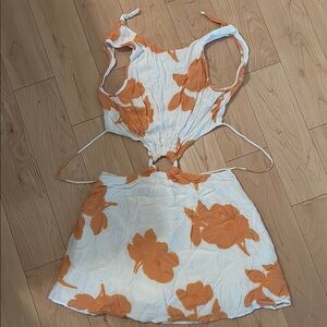 Floral Sleeveless Dress in Orange and White